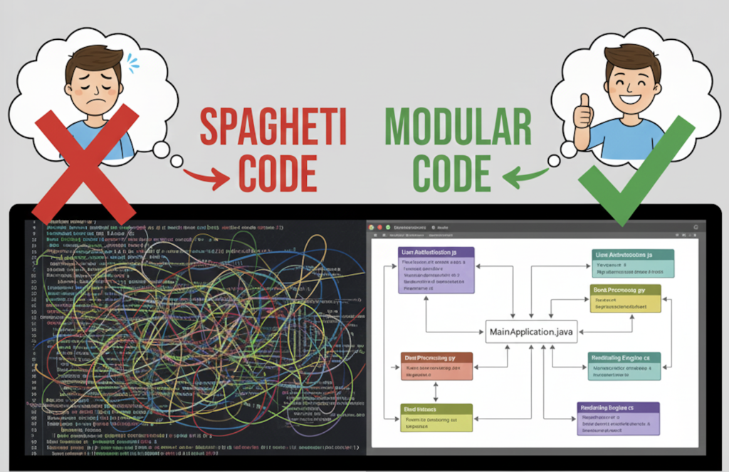 프롬프트 뜻 : 단일 프롬프트가 만든 블랙박스 코드와 쪼개서 요청한 모듈형 코드의 아키텍처 차이